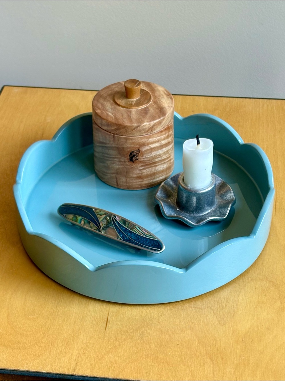Addison Ross London Chambray Blue Small Round Scallop Tray